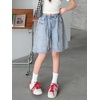 image:imageRolanko Girls Denim Shorts Wide Leg Jean Short Knee Length Baggy Jorts Y2k for Kids School Daily Holiday Streerwear Age 714Rhinestoneribbons