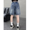 image:imageRolanko Girls Denim Shorts Wide Leg Jean Short Knee Length Baggy Jorts Y2k for Kids School Daily Holiday Streerwear Age 714Ripped