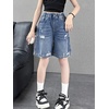 image:imageRolanko Girls Denim Shorts Wide Leg Jean Short Knee Length Baggy Jorts Y2k for Kids School Daily Holiday Streerwear Age 714Ripped