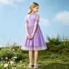 image:imageRolanko Girls Short Puff Sleeve Dress Contrast Mesh Ruffle Crew Neck Elegant Flower Girl Wedding Prom Summer DressPurple