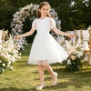 image:imageRolanko Girls Short Puff Sleeve Dress Contrast Mesh Ruffle Crew Neck Elegant Flower Girl Wedding Prom Summer DressWhite