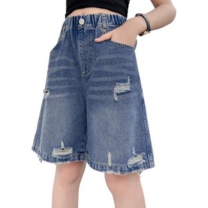 image:imageRolanko Girls Denim Shorts Wide Leg Jean Short Knee Length Baggy Jorts Y2k for Kids School Daily Holiday Streerwear Age 714Ripped