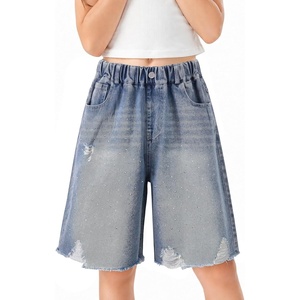 image:imageRolanko Girls Denim Shorts Wide Leg Jean Short Knee Length Baggy Jorts Y2k for Kids School Daily Holiday Streerwear Age 714Rippedrhinestone