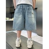 image:imageRolanko Boys Baggy Jorts Elastic Waist Wide Leg Jean Shorts Loose Denim Shorts with Pockets Y2K StreetwearBlue