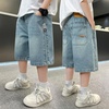 image:imageRolanko Boys Baggy Jorts Elastic Waist Wide Leg Jean Shorts Loose Denim Shorts with Pockets Y2K StreetwearBlue