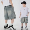 image:imageRolanko Boys Baggy Jorts Elastic Waist Wide Leg Jean Shorts Loose Denim Shorts with Pockets Y2K StreetwearBluepocket