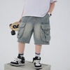 image:imageRolanko Boys Baggy Jorts Elastic Waist Wide Leg Jean Shorts Loose Denim Shorts with Pockets Y2K StreetwearBluepocket