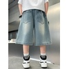 image:imageRolanko Boys Baggy Jorts Elastic Waist Wide Leg Jean Shorts Loose Denim Shorts with Pockets Y2K StreetwearBluestar
