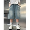 image:imageRolanko Boys Baggy Jorts Elastic Waist Wide Leg Jean Shorts Loose Denim Shorts with Pockets Y2K StreetwearBluestar