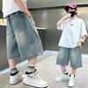 image:imageRolanko Boys Baggy Jorts Elastic Waist Wide Leg Jean Shorts Loose Denim Shorts with Pockets Y2K StreetwearBluestar