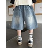 image:imageRolanko Boys Baggy Jorts Elastic Waist Wide Leg Jean Shorts Loose Denim Shorts with Pockets Y2K StreetwearBluetopstitch