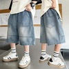image:imageRolanko Boys Baggy Jorts Elastic Waist Wide Leg Jean Shorts Loose Denim Shorts with Pockets Y2K StreetwearBluetopstitch