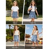 image:imageRolanko Girls Jean Skirt Tiered Ruffle Denim Skort Elastic Waist Denim Skirts with Pockets for Kids School Daily Wear 614YBluelayer