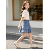 image:imageRolanko Girls Jean Skirt Tiered Ruffle Denim Skort Elastic Waist Denim Skirts with Pockets for Kids School Daily Wear 614YBluelayer
