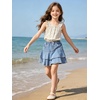 image:imageRolanko Girls Jean Skirt Tiered Ruffle Denim Skort Elastic Waist Denim Skirts with Pockets for Kids School Daily Wear 614YBluelayer