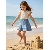 image:imageRolanko Girls Jean Skirt Tiered Ruffle Denim Skort Elastic Waist Denim Skirts with Pockets for Kids School Daily Wear 614YBluelayer