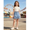 image:imageRolanko Girls Jean Skirt Tiered Ruffle Denim Skort Elastic Waist Denim Skirts with Pockets for Kids School Daily Wear 614YBluelayer
