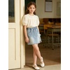 image:imageRolanko Girls Jean Skirt Tiered Ruffle Denim Skort Elastic Waist Denim Skirts with Pockets for Kids School Daily Wear 614YBow