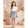 image:imageRolanko Girls Jean Skirt Tiered Ruffle Denim Skort Elastic Waist Denim Skirts with Pockets for Kids School Daily Wear 614YBow