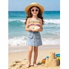image:imageRolanko Girls Jean Skirt Tiered Ruffle Denim Skort Elastic Waist Denim Skirts with Pockets for Kids School Daily Wear 614YButton