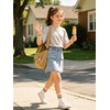 image:imageRolanko Girls Jean Skirt Tiered Ruffle Denim Skort Elastic Waist Denim Skirts with Pockets for Kids School Daily Wear 614YButton