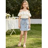 image:imageRolanko Girls Jean Skirt Tiered Ruffle Denim Skort Elastic Waist Denim Skirts with Pockets for Kids School Daily Wear 614YButton