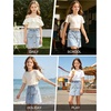 image:imageRolanko Girls Jean Skirt Tiered Ruffle Denim Skort Elastic Waist Denim Skirts with Pockets for Kids School Daily Wear 614YButton