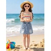 image:imageRolanko Girls Jean Skirt Tiered Ruffle Denim Skort Elastic Waist Denim Skirts with Pockets for Kids School Daily Wear 614YCargo