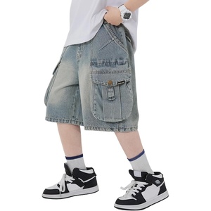 image:imageRolanko Boys Baggy Jorts Elastic Waist Wide Leg Jean Shorts Loose Denim Shorts with Pockets Y2K StreetwearBluepocket