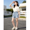 image:imageRolanko Girls Jean Shorts Wide Leg Baggy Denim Shorts Elastic Waist Kids Shorty Summer Short with Pocket 614 YearsPearlbow