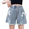 image:imageRolanko Girls Jean Shorts Wide Leg Baggy Denim Shorts Elastic Waist Kids Shorty Summer Short with Pocket 614 YearsPearlbow