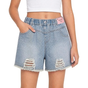 image:imageRolanko Girls Jean Shorts Wide Leg Baggy Denim Shorts Elastic Waist Kids Shorty Summer Short with Pocket 614 YearsBlueholesstar