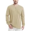 imageMAGCOMSEN Mens Henley Long Sleeve Casual Shirts Cotton Pocket t Shirts Summer Fitted Plain Tops Lightweight FashionKhaki