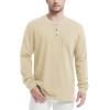 imageMAGCOMSEN Mens Henley Long Sleeve Casual Shirts Cotton Pocket t Shirts Summer Fitted Plain Tops Lightweight FashionLight Apricot