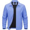 imageMAGCOMSEN Mens Lightweight Jackets Full Zip Up Light Coat Laydown Collar Jacket Casual Windbreaker Jacket with Zip PocketsLight Blue