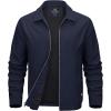 imageMAGCOMSEN Mens Lightweight Jackets Full Zip Up Light Coat Laydown Collar Jacket Casual Windbreaker Jacket with Zip PocketsNavy