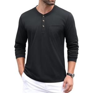 imageMAGCOMSEN Mens Henley Long Sleeve Casual Shirts Cotton Pocket t Shirts Summer Fitted Plain Tops Lightweight FashionBlack
