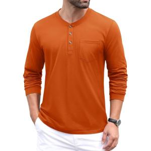 imageMAGCOMSEN Mens Henley Long Sleeve Casual Shirts Cotton Pocket t Shirts Summer Fitted Plain Tops Lightweight FashionDark Orange