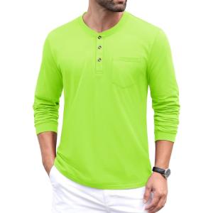 imageMAGCOMSEN Mens Henley Long Sleeve Casual Shirts Cotton Pocket t Shirts Summer Fitted Plain Tops Lightweight FashionFl Green