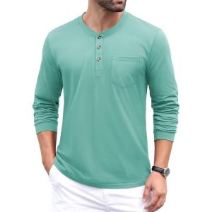 imageMAGCOMSEN Mens Henley Long Sleeve Casual Shirts Cotton Pocket t Shirts Summer Fitted Plain Tops Lightweight FashionGrey Green