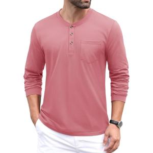 imageMAGCOMSEN Mens Henley Long Sleeve Casual Shirts Cotton Pocket t Shirts Summer Fitted Plain Tops Lightweight FashionGrey Pink