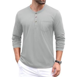 imageMAGCOMSEN Mens Henley Long Sleeve Casual Shirts Cotton Pocket t Shirts Summer Fitted Plain Tops Lightweight FashionLight Grey
