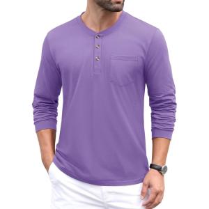 imageMAGCOMSEN Mens Henley Long Sleeve Casual Shirts Cotton Pocket t Shirts Summer Fitted Plain Tops Lightweight FashionLight Purple