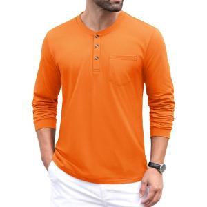 imageMAGCOMSEN Mens Henley Long Sleeve Casual Shirts Cotton Pocket t Shirts Summer Fitted Plain Tops Lightweight FashionOrange