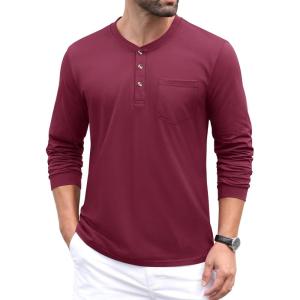imageMAGCOMSEN Mens Henley Long Sleeve Casual Shirts Cotton Pocket t Shirts Summer Fitted Plain Tops Lightweight FashionWine Red
