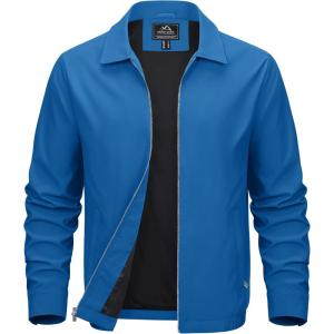 imageMAGCOMSEN Mens Lightweight Jackets Full Zip Up Light Coat Laydown Collar Jacket Casual Windbreaker Jacket with Zip PocketsBlue Green