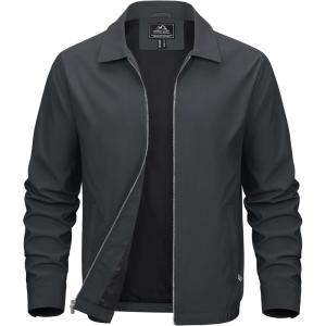 imageMAGCOMSEN Mens Lightweight Jackets Full Zip Up Light Coat Laydown Collar Jacket Casual Windbreaker Jacket with Zip PocketsDark Grey
