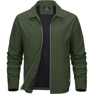 imageMAGCOMSEN Mens Lightweight Jackets Full Zip Up Light Coat Laydown Collar Jacket Casual Windbreaker Jacket with Zip PocketsGreen