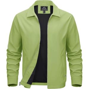 imageMAGCOMSEN Mens Lightweight Jackets Full Zip Up Light Coat Laydown Collar Jacket Casual Windbreaker Jacket with Zip PocketsOlive Green