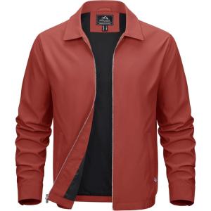 imageMAGCOMSEN Mens Lightweight Jackets Full Zip Up Light Coat Laydown Collar Jacket Casual Windbreaker Jacket with Zip PocketsOrange